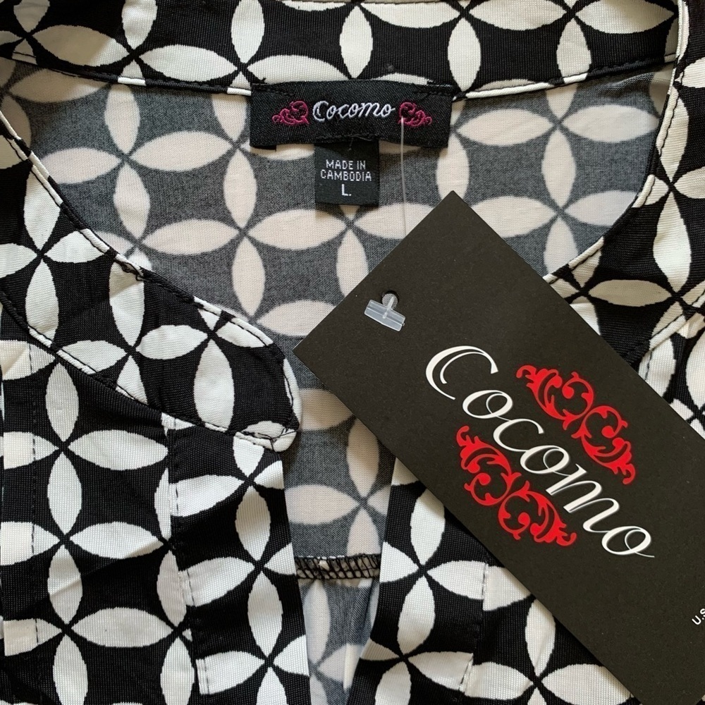 COCOMO Large 3/4 sleeve black white women’s Pintuck Blouse top shirt - Picture 11 of 14